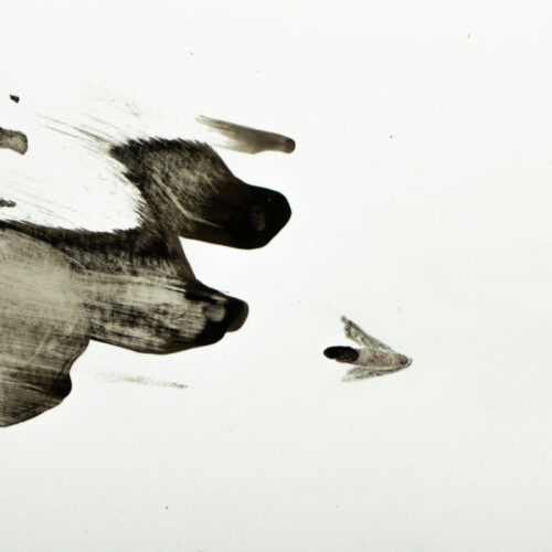 "Poursuite", Encre de chine sur papier photo, 15,2 x 10 cm, 2022